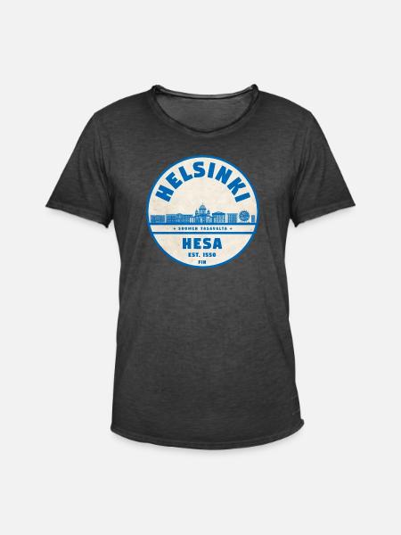 Helsinki Skyline Emblem 1550 - Men's Vintage T-Shirt - washed black