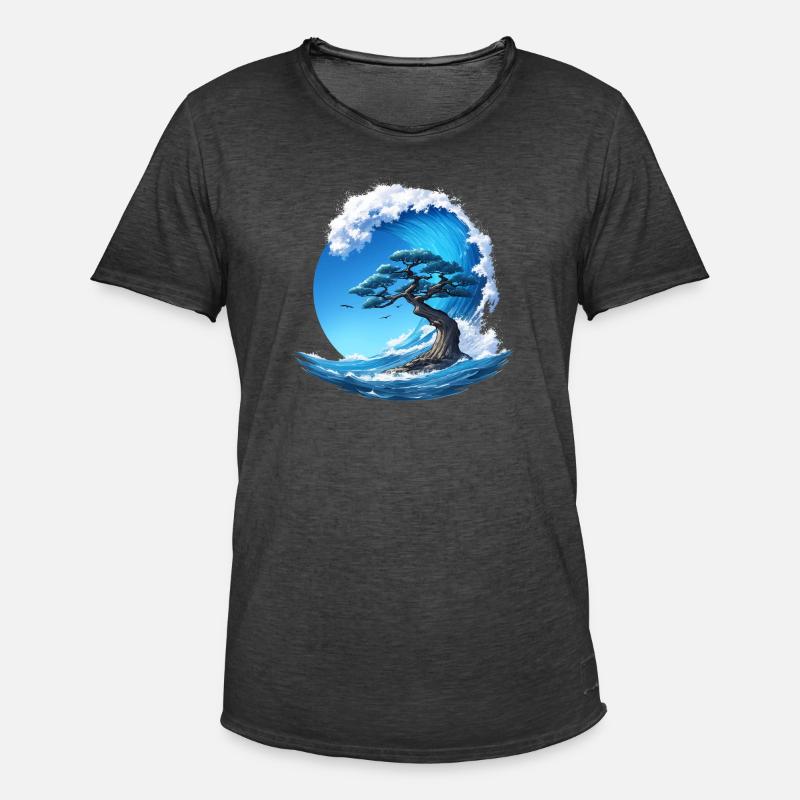 A tree under a wave - Men's Vintage T-Shirt - washed black