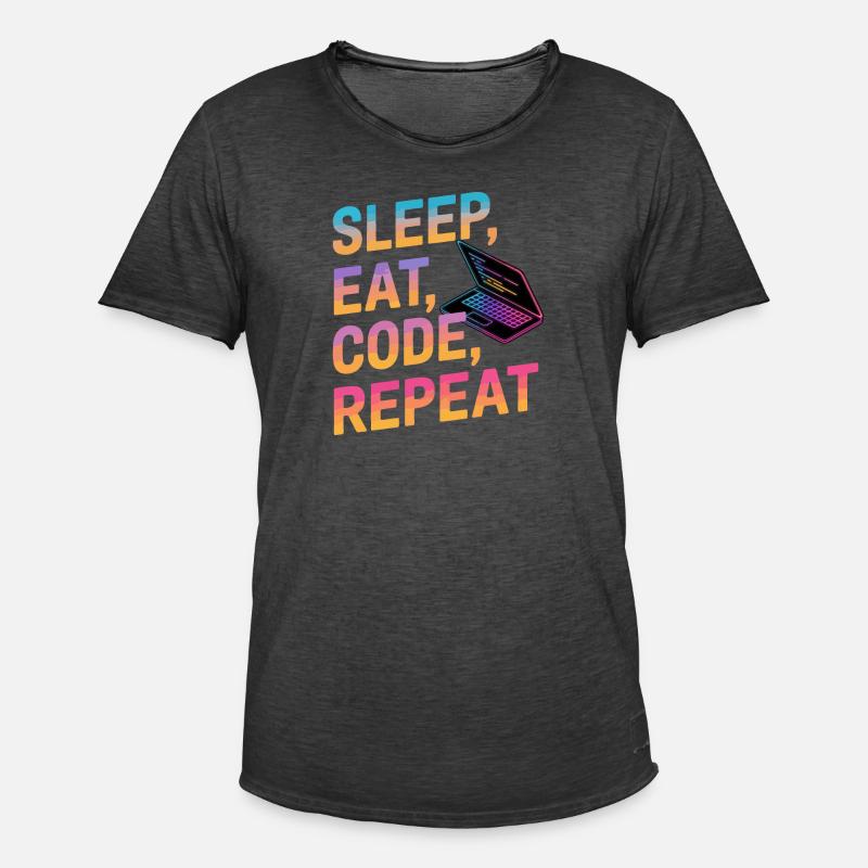 Dormir, manger, coder, répéter - T-shirt vintage Homme - noir vintage