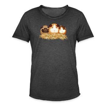 Drei süße Meerschweinchen im Stroh – Freunde - Männer Vintage T-Shirt - Vintage Schwarz - Vorne