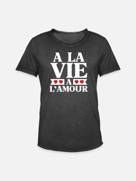 Life and Love Red Hearts - Men's Vintage T-Shirt - washed black