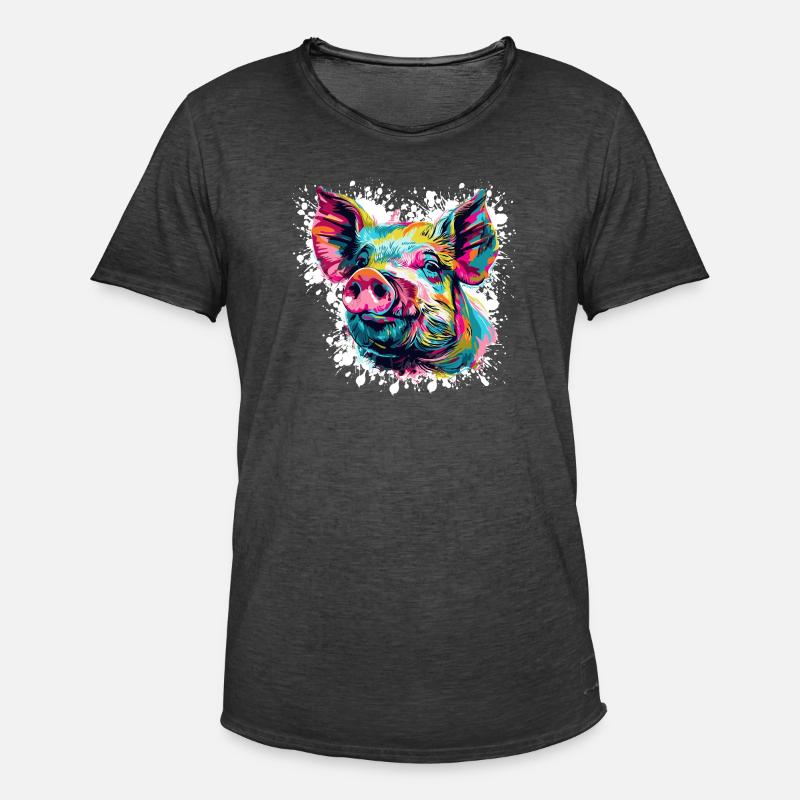 Pop-Art Schwein Kopf Farbexplosion - Männer Vintage T-Shirt - Vintage Schwarz