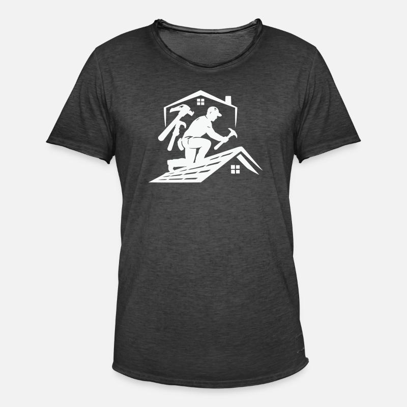 Dachdecker Silhouette am Dach - Männer Vintage T-Shirt - Vintage Schwarz