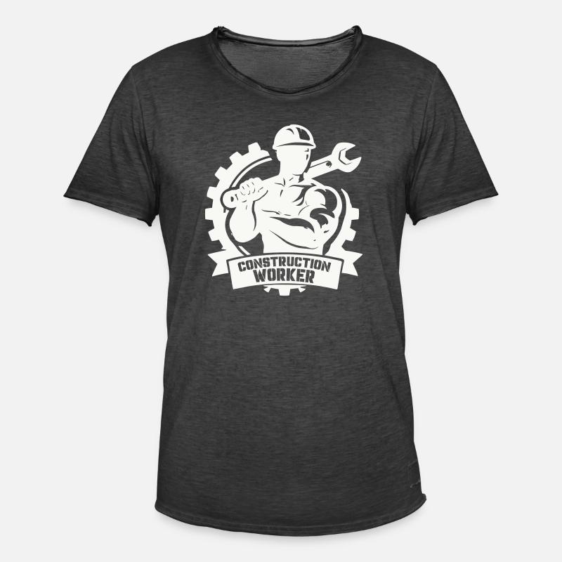 Ouvrier du bâtiment robuste avec engrenages - T-shirt vintage Homme - noir vintage