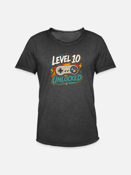 Level 10 freigeschaltetes 10-Jahres-Jubiläums-D-Geschenk - Männer Vintage T-Shirt - Vintage Schwarz