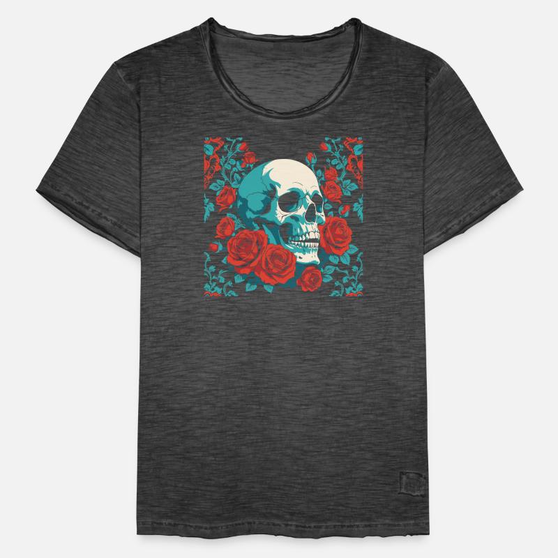 Retro Totenkopf mit roten Rosen Design Männer Vintage T-Shirt