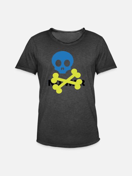 Neon Blue Skull and Crossbones - Men's Vintage T-Shirt - washed black