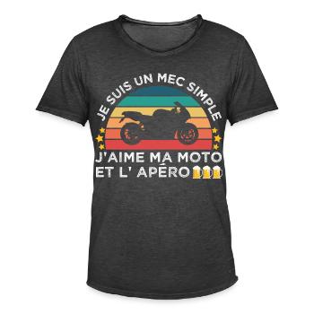 J'aime ma moto et l' apéro humour motard cadeau - T-shirt vintage Homme - noir vintage - Devant