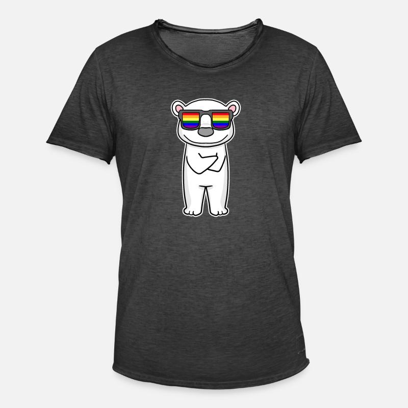 Regenbogen - Eisbär mit Brille - Männer Vintage T-Shirt - Vintage Schwarz