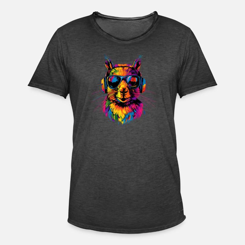 Eichhörnchen Kopfhörer Bunt Popart DJ Eichhörnchen - Männer Vintage T-Shirt - Vintage Schwarz