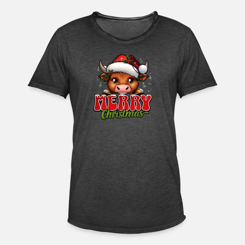 Weihnachtskuh mit Santa Hut - Männer Vintage T-Shirt - Vintage Schwarz