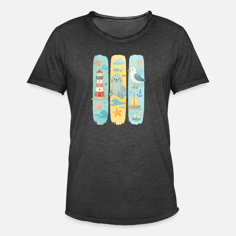 Maritim Leuchtturm Robbe Möwe Küste - Männer Vintage T-Shirt - Vintage Schwarz