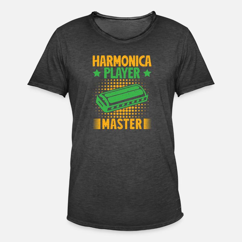 Funny Harmonica Player Master Harmonica - Men's Vintage T-Shirt - washed black