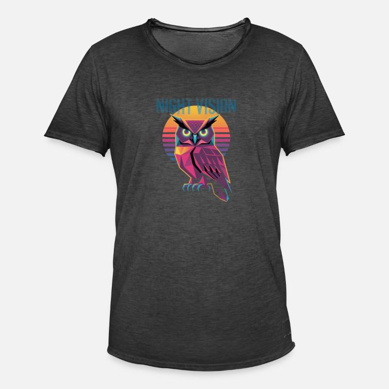 Night Vision Eule Retro Synthwave Sunset - Männer Vintage T-Shirt - Vintage Schwarz