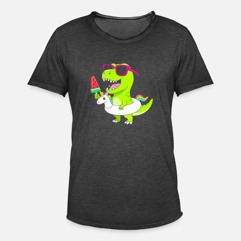 Neon-Dino mit Eis und Einhorn - Männer Vintage T-Shirt - Vintage Schwarz