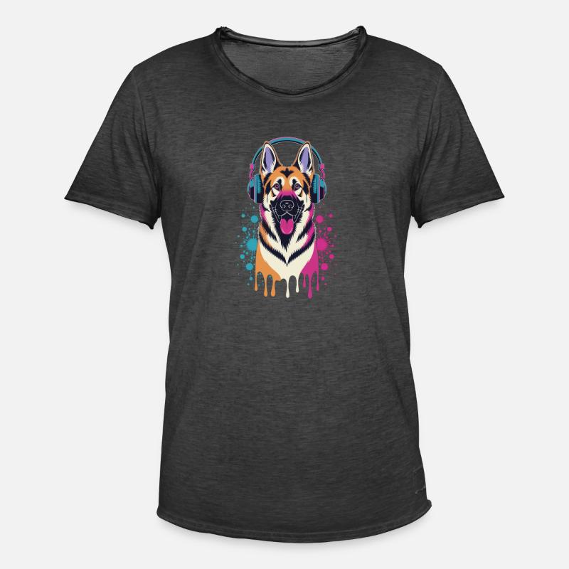 Deutscher Schäferhund mit Kopfhörer - Männer Vintage T-Shirt - Vintage Schwarz