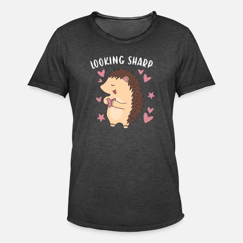 Hedgie Looking Sharp Hedgehog - Männer Vintage T-Shirt - Vintage Schwarz