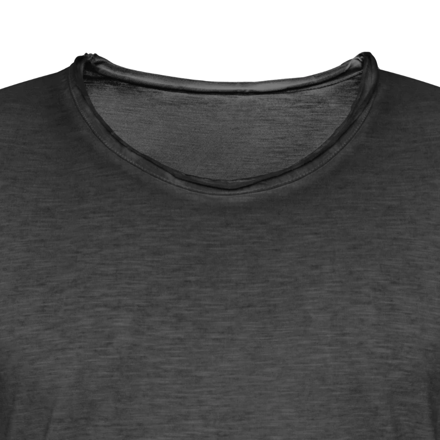 Interlaken badge on a men's vintage t-shirt, washed black, neck label