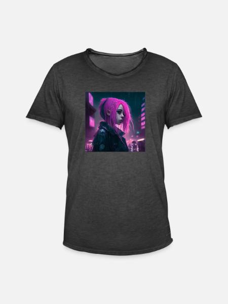 Pink Cyber Girl - Männer Vintage T-Shirt - Vintage Schwarz