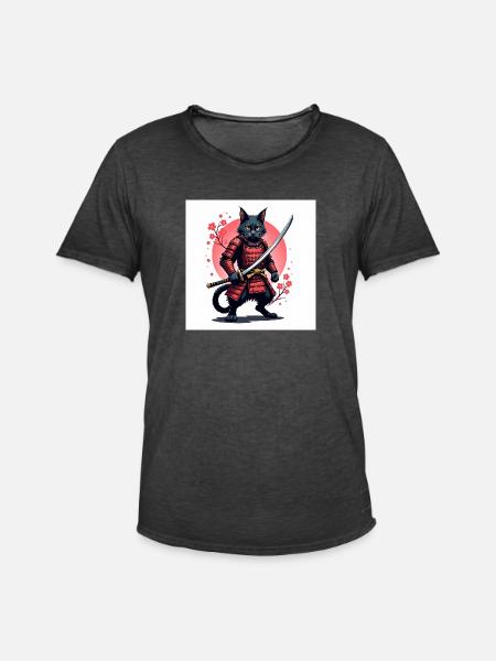 Cat Samurai Original - Männer Vintage T-Shirt - Vintage Schwarz