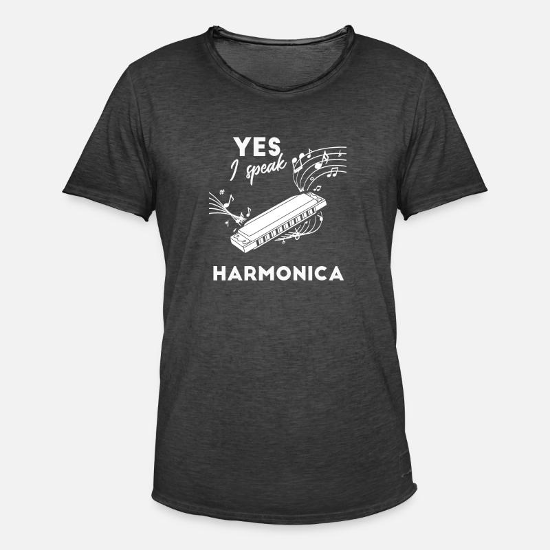 Harmonica - Harmonica Player - Partition - T-shirt vintage Homme - noir vintage