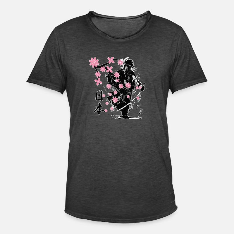 Samurai Krieger Sakura Blumenstil - Männer Vintage T-Shirt - Vintage Schwarz