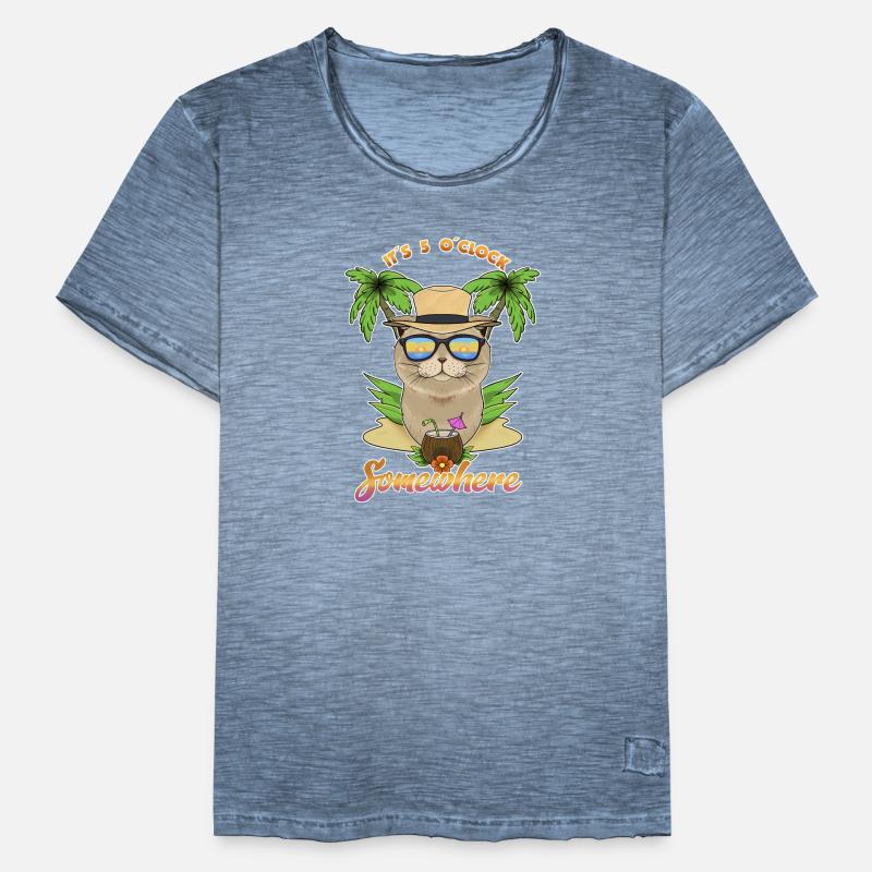 It Is 5 OClock Somewhere Drinking Scottish Fold Männer Vintage T-Shirt