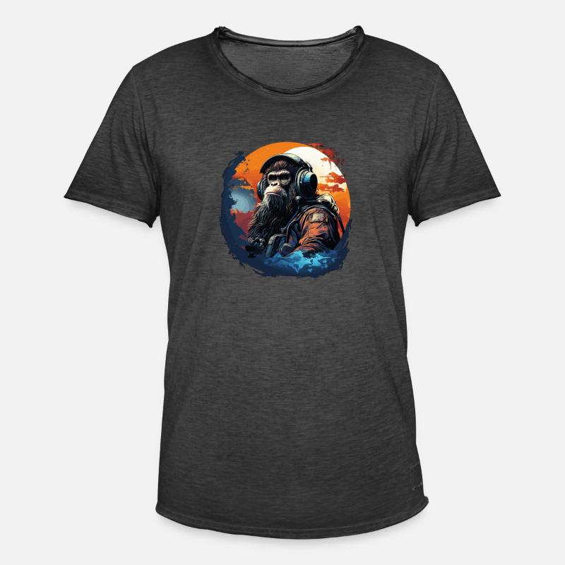 Cooler Affe mit Kopfhörer - Ape, Monkey Graphics - Männer Vintage T-Shirt - Vintage Schwarz