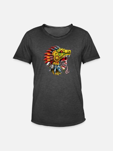 Aztec Serpent Skull Warrior - Men's Vintage T-Shirt - washed black