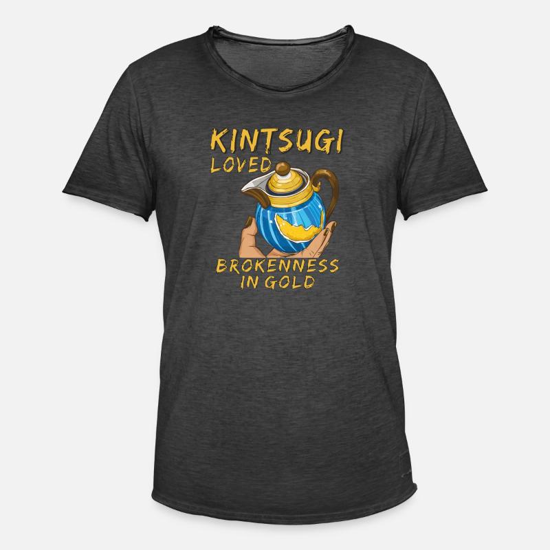 KINTSUGI LOVED BROKENNESS IN GOLD - Men's Vintage T-Shirt - washed black