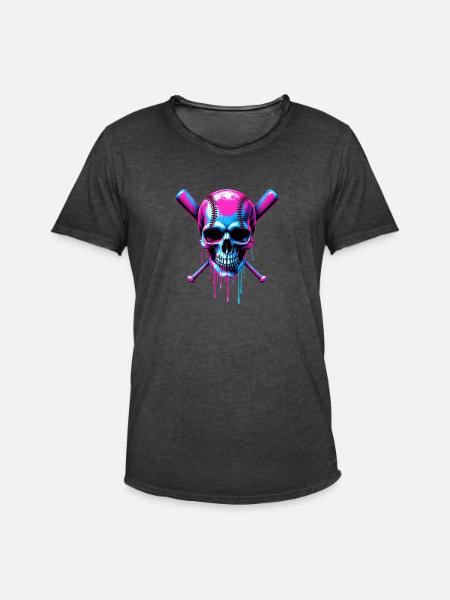 Baseball Skull Baseball Bat - Men's Vintage T-Shirt - washed black