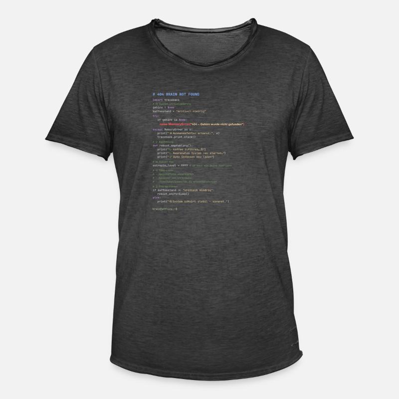 404 Cerveau introuvable Code Python - T-shirt vintage Homme - noir vintage