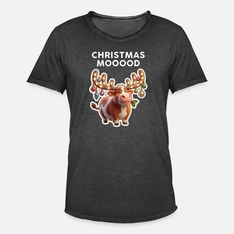 Weihnachtskuh mit Leuchtornamenten - Männer Vintage T-Shirt - Vintage Schwarz