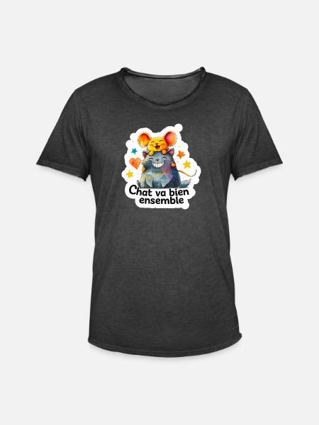 Chat et Souris Heureux Ensemble - T-shirt vintage Homme - noir vintage