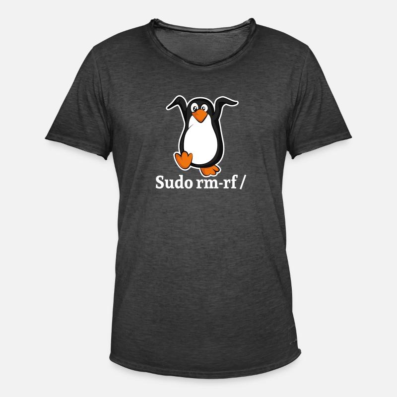 Tux Linux Pingouin Sudo Rm Rf | Computerfreak Hack - T-shirt vintage Homme - noir vintage