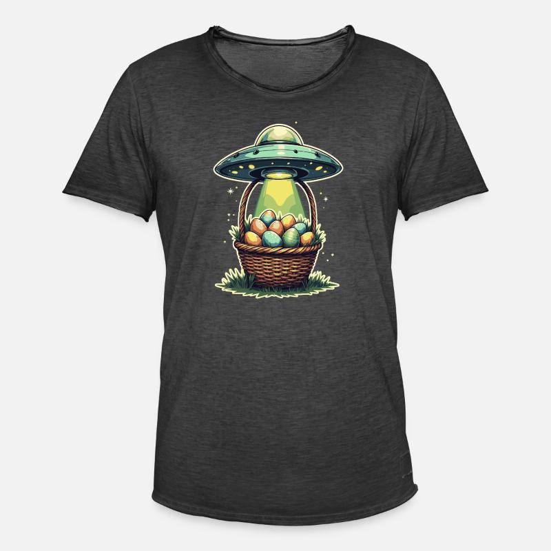 Alien Easter Egg Abduction Design - Men's Vintage T-Shirt - washed black