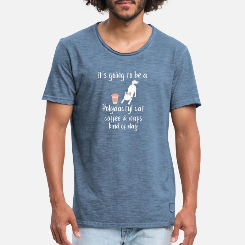 es wird ein Polydactyl Katze Kaffee Nickerchen Tee Männer Vintage T-Shirt