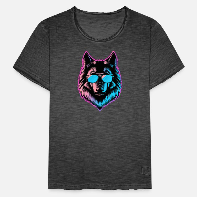 Der Coole Synthwolf Männer Vintage T-Shirt