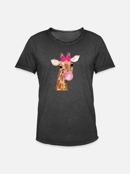 Giraffe Bubblegum - Men's Vintage T-Shirt - washed black