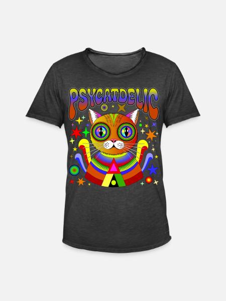 PSYCATDELIC - Men's Vintage T-Shirt - washed black