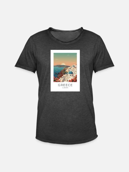 Santorini Sunset Coastal View - Men's Vintage T-Shirt - washed black