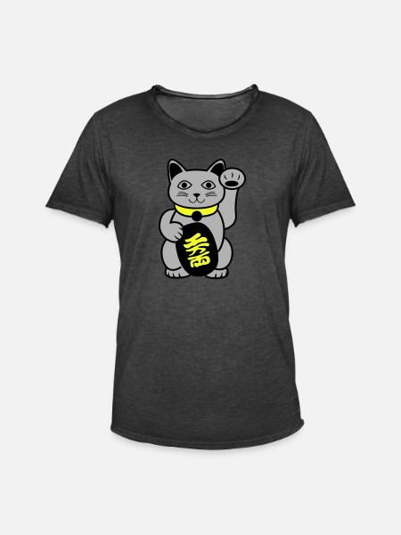Maneki Waving Chat - T-shirt vintage Homme - noir vintage