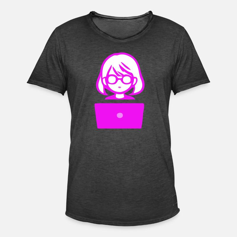 Woman with Computer Programmer Coder - Men's Vintage T-Shirt - washed black