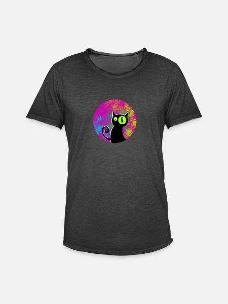 Schwarze Katze mit leuchtenden Augen - Männer Vintage T-Shirt - Vintage Schwarz