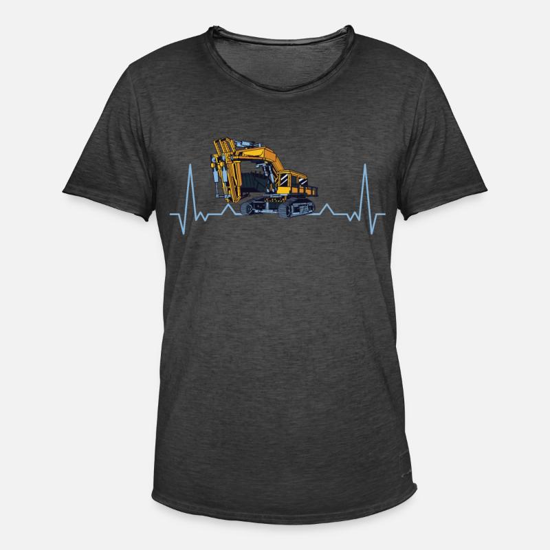 Bagger Herzschlag Baggerfahrer Baggerführer - Männer Vintage T-Shirt - Vintage Schwarz