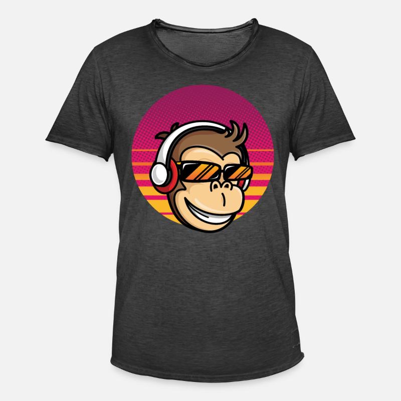 Monkey DJ Affe mit Kopfhörer - Männer Vintage T-Shirt - Vintage Schwarz