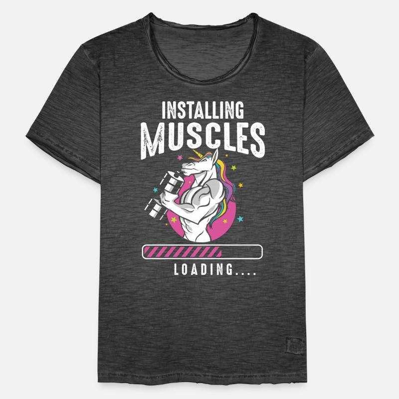 Installing Muscles Loading Fitness Workout Einhorn Männer Vintage T-Shirt