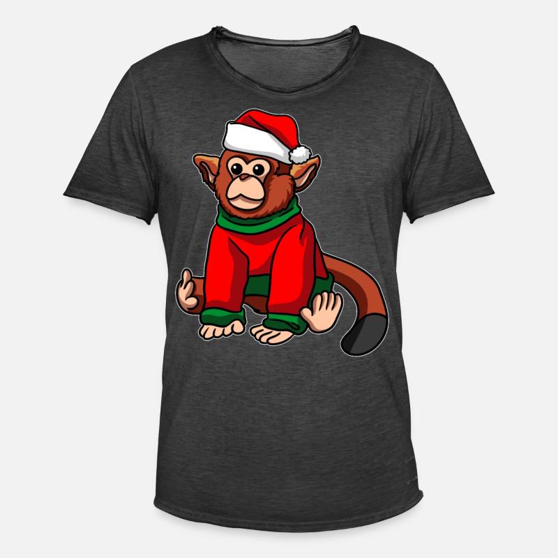 Affe mit Weihnachtsmütze Weihnachtskostüm - Männer Vintage T-Shirt - Vintage Schwarz