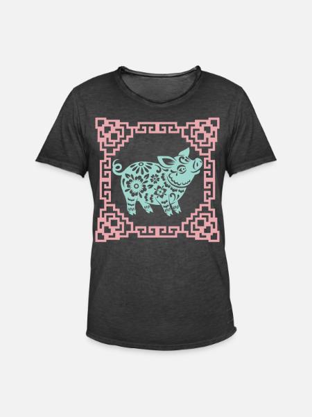 Grisens år, kinesiskt horoskop Kina - Vintage-T-shirt herr - vintagesvart
