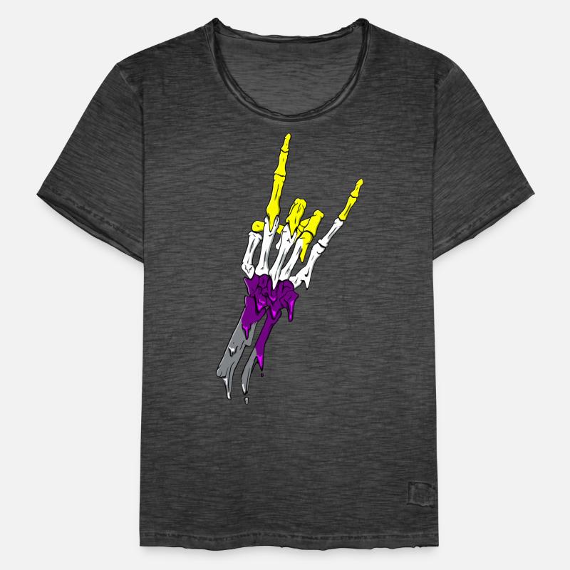 Non Binary Pride Flag Devil Horn Skeleton Subtle Männer Vintage T-Shirt